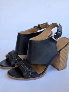 Dolce Vita Banita Black Leather Block Heel Sandals - Size 8